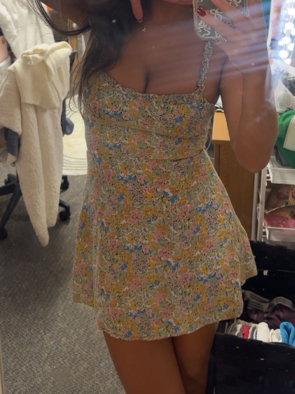 Zara Multicolor Floral Ruffle Neckline Smocked Back